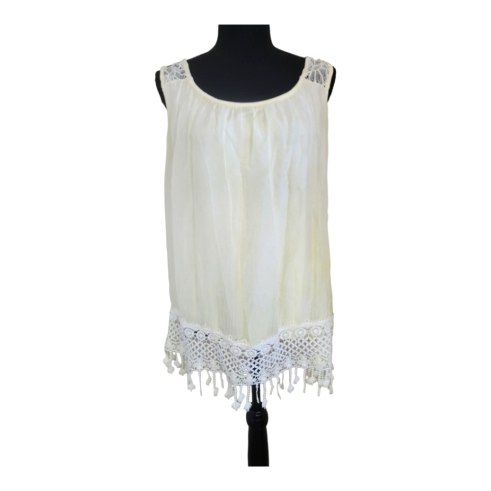 MIHOS swim flowy cover-up with white lace hem light yellow size one size